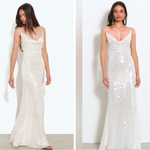 NWT Rat & Boa Evangeline Sequin Maxi Dress in Ivory Sz S
